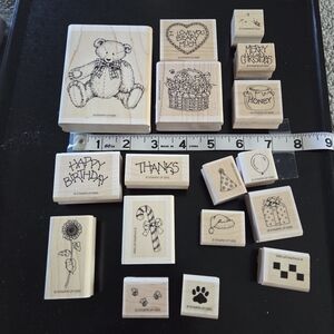 Rubber Stamp Set with Bear and Holiday Designs